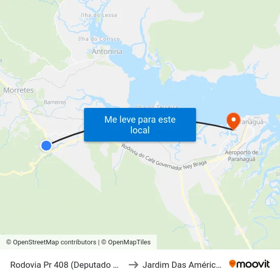 Rodovia Pr 408 (Deputado Miguel Bufara) to Jardim Das Américas-Curitiba map