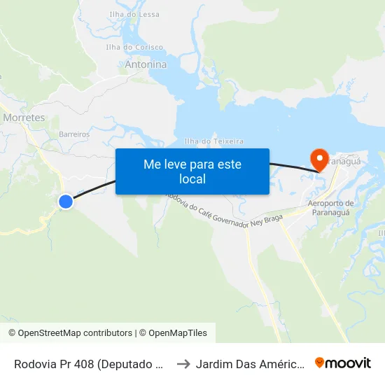 Rodovia Pr 408 (Deputado Miguel Bufara) to Jardim Das Américas-Curitiba map