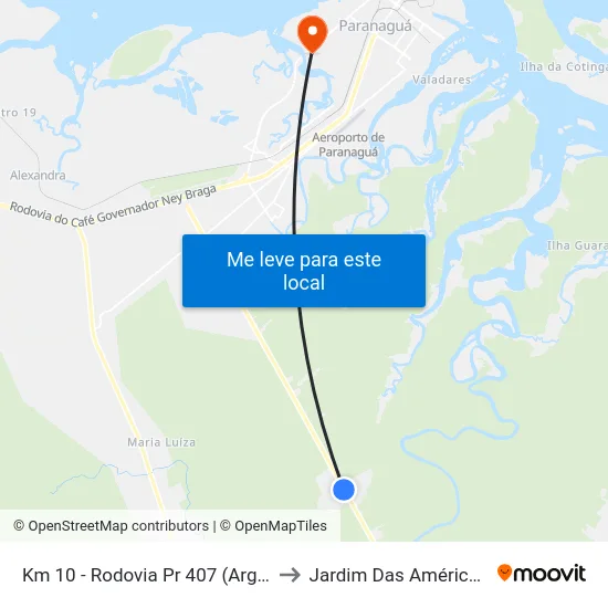 Km 10 - Rodovia Pr 407 (Argus Thá Heyn) to Jardim Das Américas-Curitiba map