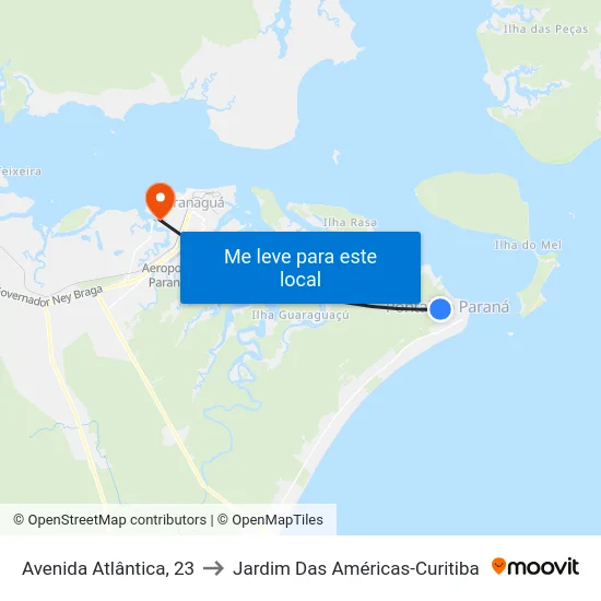 Avenida Atlântica, 23 to Jardim Das Américas-Curitiba map