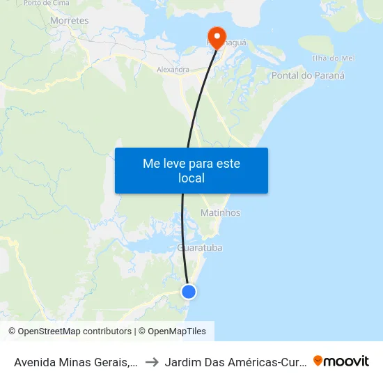 Avenida Minas Gerais, 205 to Jardim Das Américas-Curitiba map