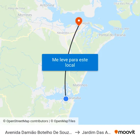 Avenida Damião Botelho De Souza, 3060 - Aeroporto De Guaratuba to Jardim Das Américas-Curitiba map