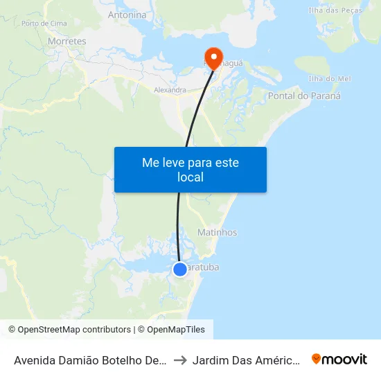 Avenida Damião Botelho De Souza, 2635 to Jardim Das Américas-Curitiba map