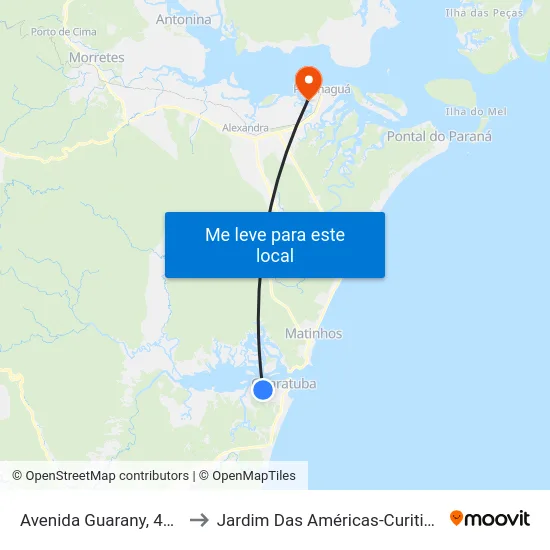 Avenida Guarany, 497 to Jardim Das Américas-Curitiba map