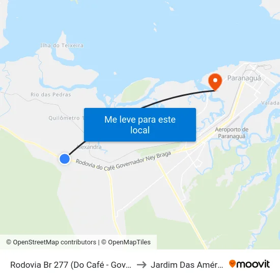 Rodovia Br 277 (Do Café - Governador Ney Braga) to Jardim Das Américas-Curitiba map