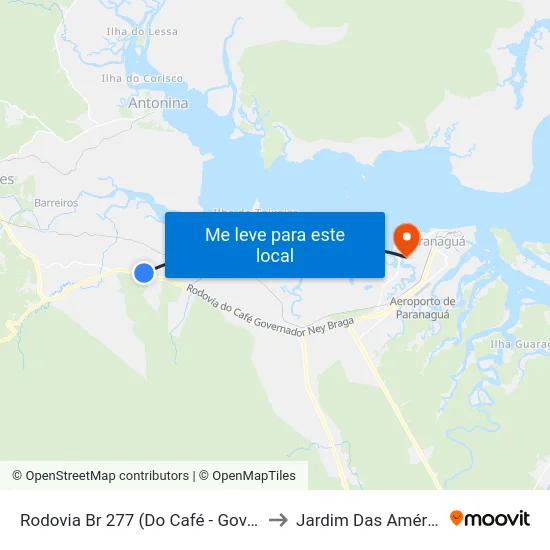Rodovia Br 277 (Do Café - Governador Ney Braga) to Jardim Das Américas-Curitiba map