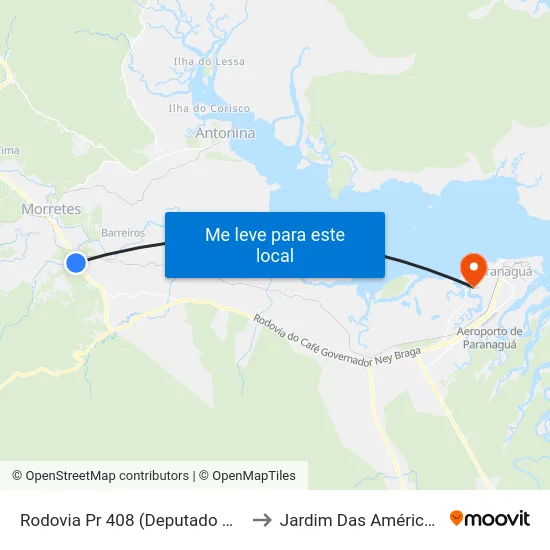 Rodovia Pr 408 (Deputado Miguel Bufara) to Jardim Das Américas-Curitiba map