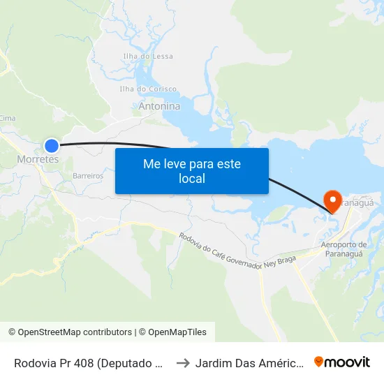 Rodovia Pr 408 (Deputado Miguel Bufara) to Jardim Das Américas-Curitiba map