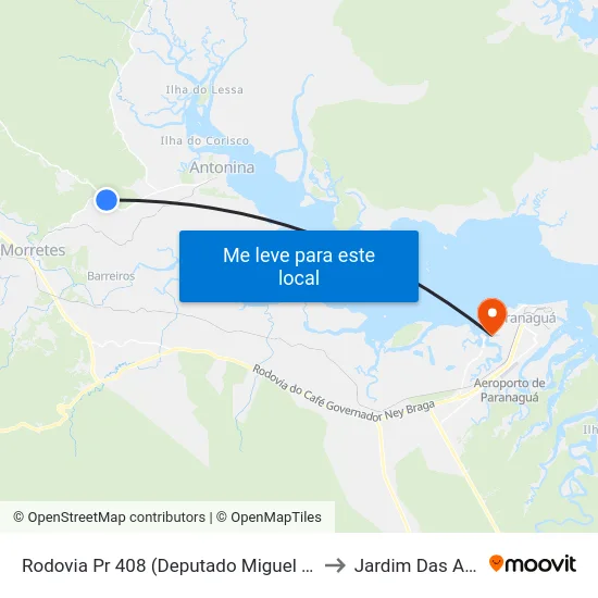 Rodovia Pr 408 (Deputado Miguel Bufara) - Trevo Estrada Da Graciosa to Jardim Das Américas-Curitiba map
