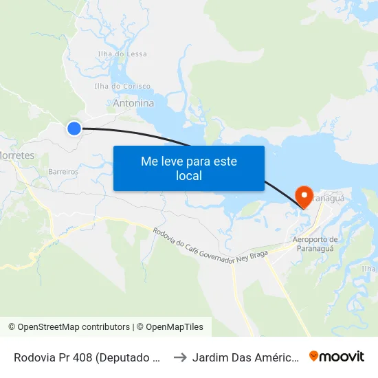 Rodovia Pr 408 (Deputado Miguel Bufara) to Jardim Das Américas-Curitiba map