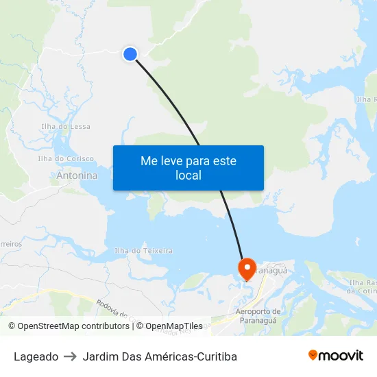 Lageado to Jardim Das Américas-Curitiba map