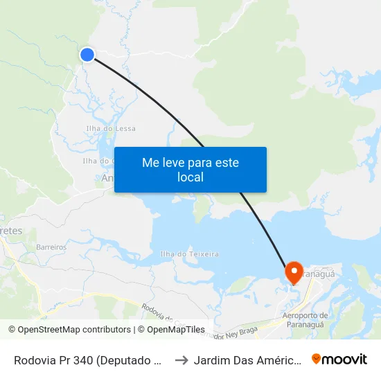 Rodovia Pr 340 (Deputado Miguel Bufara) to Jardim Das Américas-Curitiba map