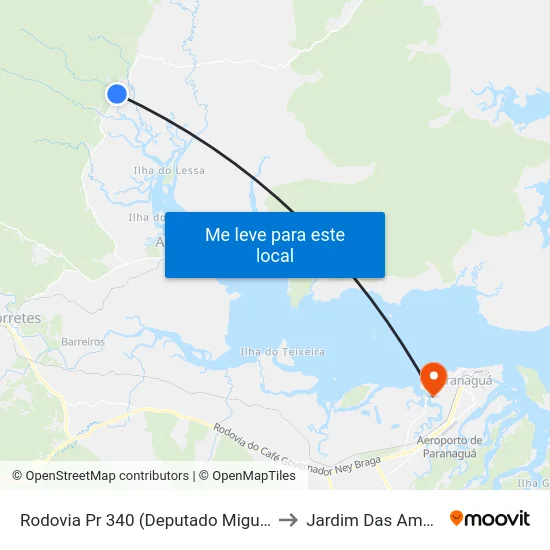 Rodovia Pr 340 (Deputado Miguel Bufara) - Rio Do Meio to Jardim Das Américas-Curitiba map
