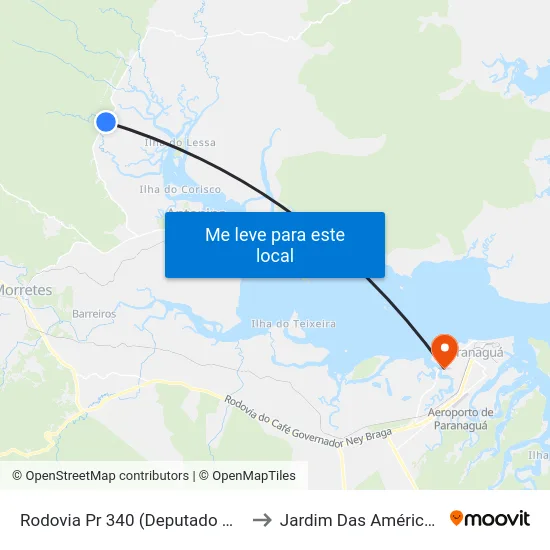 Rodovia Pr 340 (Deputado Miguel Bufara) to Jardim Das Américas-Curitiba map