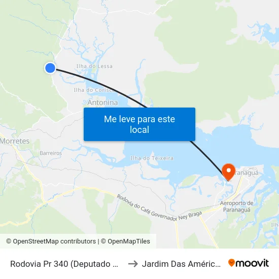 Rodovia Pr 340 (Deputado Miguel Bufara) to Jardim Das Américas-Curitiba map