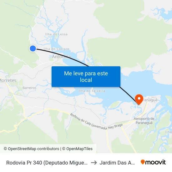 Rodovia Pr 340 (Deputado Miguel Bufara) - Assembléia De Deus to Jardim Das Américas-Curitiba map