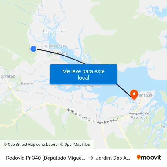 Rodovia Pr 340 (Deputado Miguel Bufara) - Estação Ecológica to Jardim Das Américas-Curitiba map