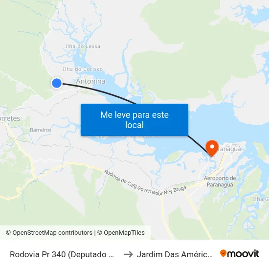Rodovia Pr 340 (Deputado Miguel Bufara) to Jardim Das Américas-Curitiba map