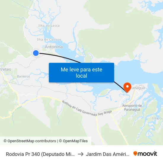 Rodovia Pr 340 (Deputado Miguel Bufara), 278 to Jardim Das Américas-Curitiba map