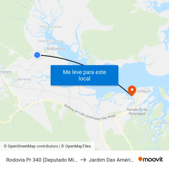 Rodovia Pr 340 (Deputado Miguel Bufara) 278 to Jardim Das Américas-Curitiba map