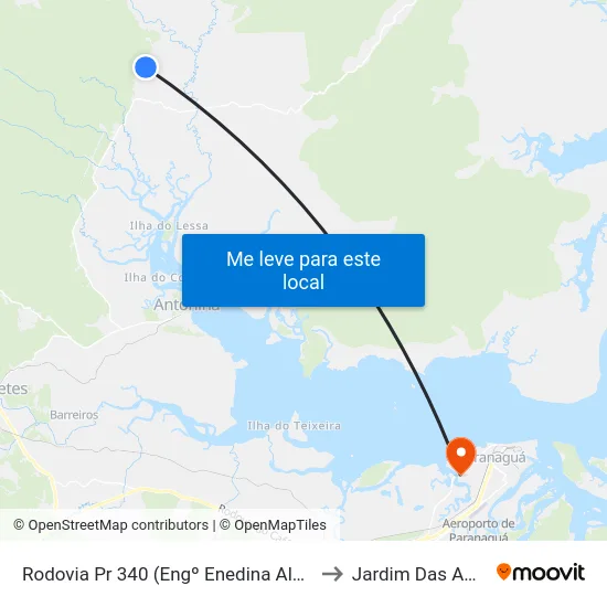 Rodovia Pr 340 (Engº Enedina Alves Marques) - Chácara Oliveira to Jardim Das Américas-Curitiba map