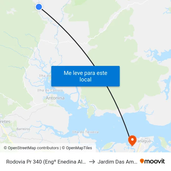 Rodovia Pr 340 (Engº Enedina Alves Marques) - Icatu Rafting to Jardim Das Américas-Curitiba map