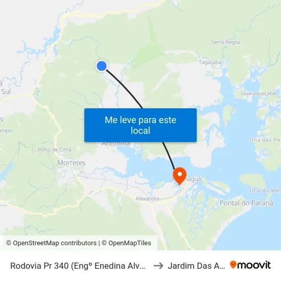 Rodovia Pr 340 (Engº Enedina Alves Marques) - Igreja Visão Missionária to Jardim Das Américas-Curitiba map