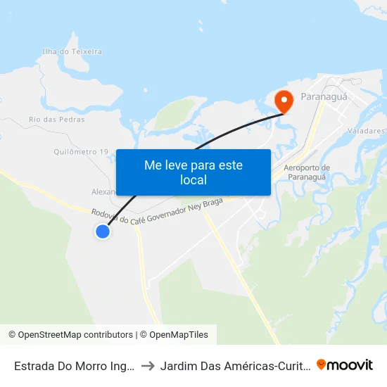 Estrada Do Morro Inglês to Jardim Das Américas-Curitiba map