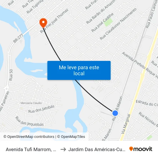 Avenida Tufi Marrom, 1321 to Jardim Das Américas-Curitiba map