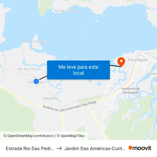 Estrada Rio Das Pedras to Jardim Das Américas-Curitiba map