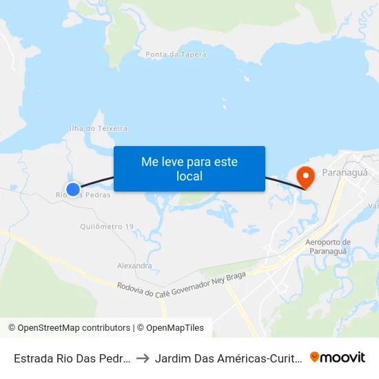 Estrada Rio Das Pedras to Jardim Das Américas-Curitiba map