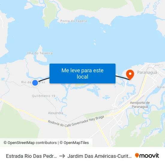 Estrada Rio Das Pedras to Jardim Das Américas-Curitiba map