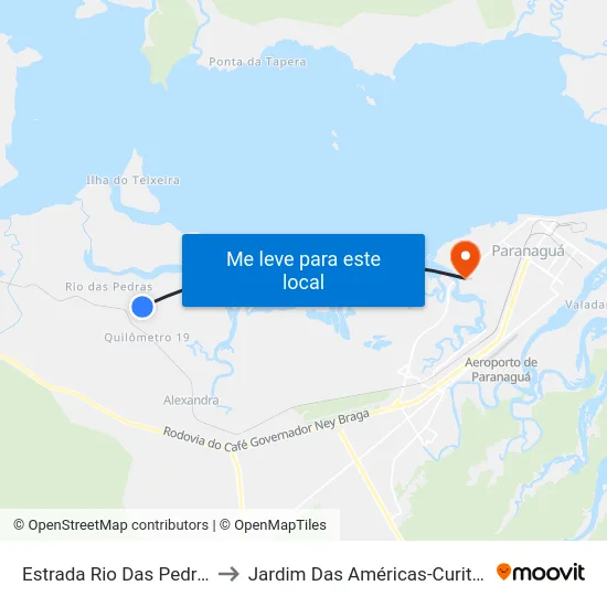 Estrada Rio Das Pedras to Jardim Das Américas-Curitiba map