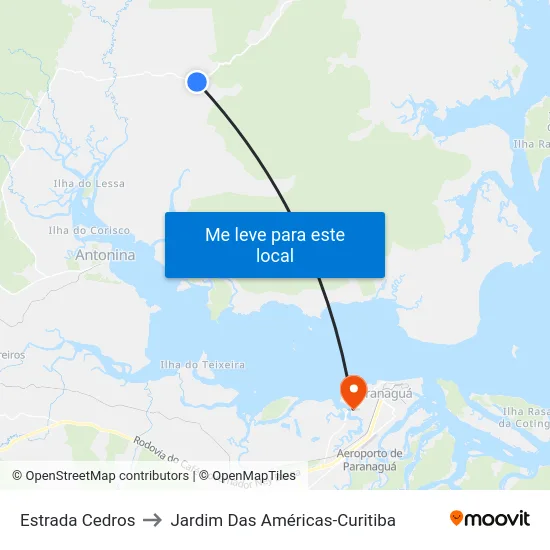 Estrada Cedros to Jardim Das Américas-Curitiba map