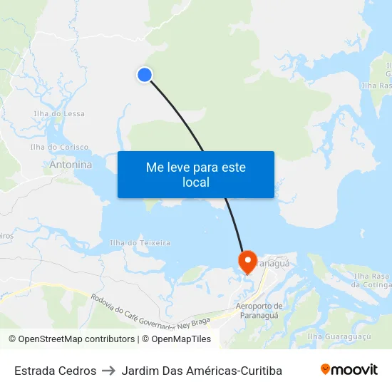 Estrada Cedros to Jardim Das Américas-Curitiba map