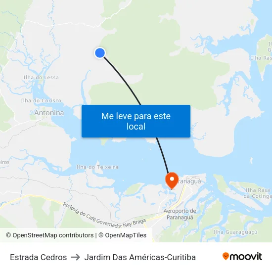 Estrada Cedros to Jardim Das Américas-Curitiba map