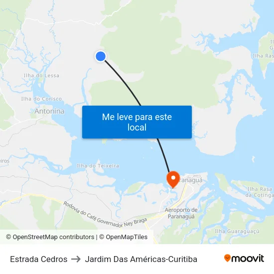 Estrada Cedros to Jardim Das Américas-Curitiba map