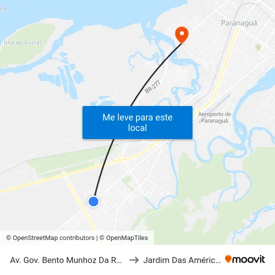 Av. Gov. Bento Munhoz Da Rocha Neto, 6382 to Jardim Das Américas-Curitiba map