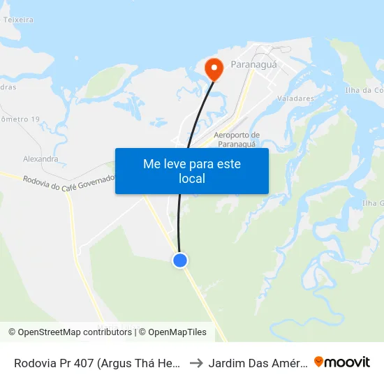 Rodovia Pr 407 (Argus Thá Heyn) Banca Da Helena to Jardim Das Américas-Curitiba map