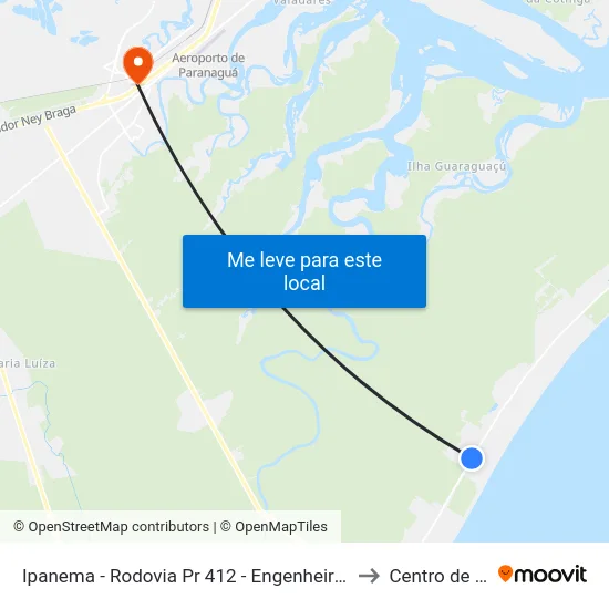 Ipanema - Rodovia Pr 412 - Engenheiro Darci Gomes De Morais, 5383 to Centro de Paranaguá map