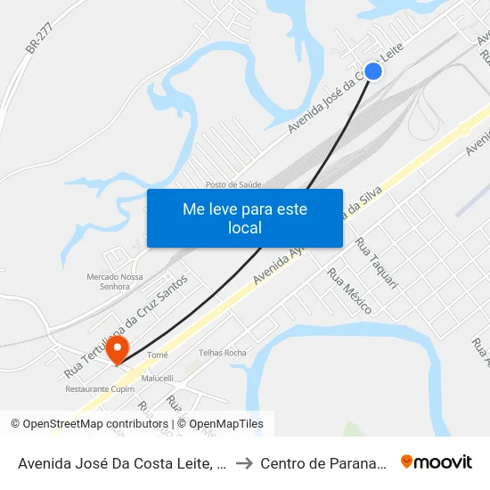 Avenida José Da Costa Leite, 533 to Centro de Paranaguá map