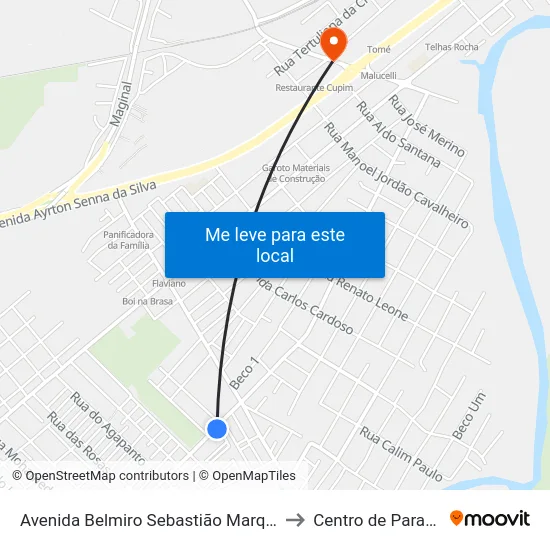 Avenida Belmiro Sebastião Marques, 1708 to Centro de Paranaguá map