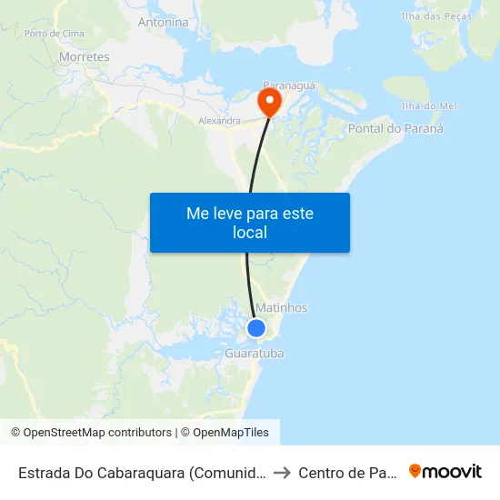 Estrada Do Cabaraquara (Comunidade Cabaquara) to Centro de Paranaguá map