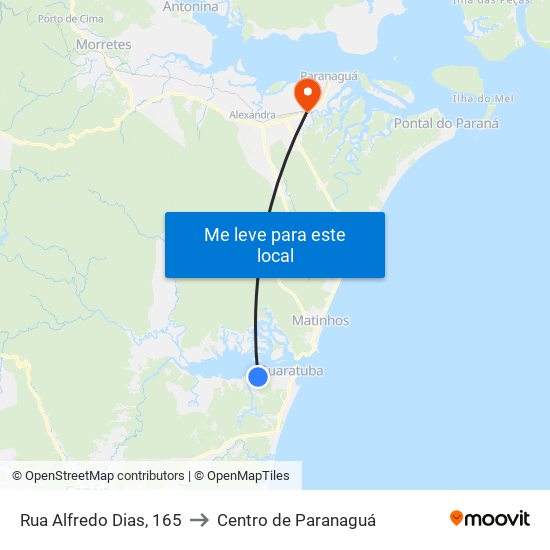 Rua Alfredo Dias, 165 to Centro de Paranaguá map