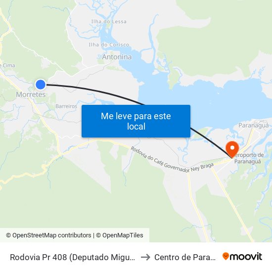 Rodovia Pr 408 (Deputado Miguel Bufara) to Centro de Paranaguá map