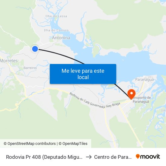 Rodovia Pr 408 (Deputado Miguel Bufara) to Centro de Paranaguá map