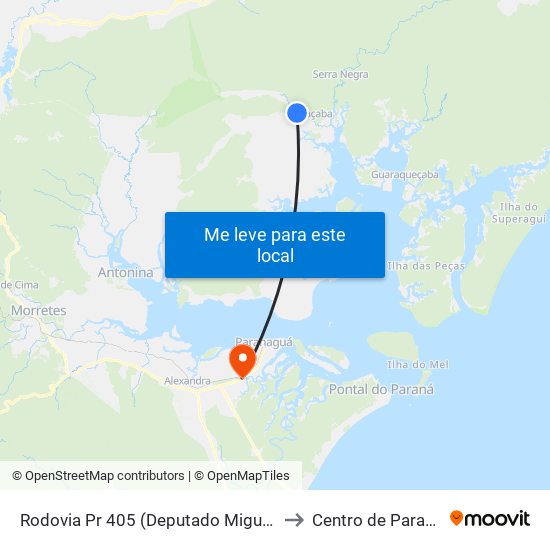 Rodovia Pr 405 (Deputado Miguel Bufara) to Centro de Paranaguá map