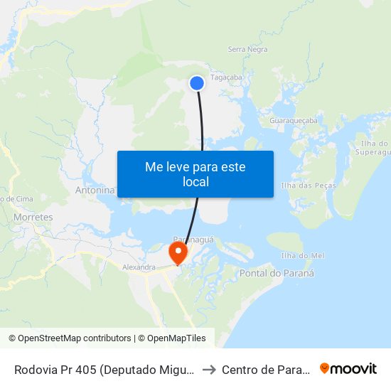 Rodovia Pr 405 (Deputado Miguel Bufara) to Centro de Paranaguá map