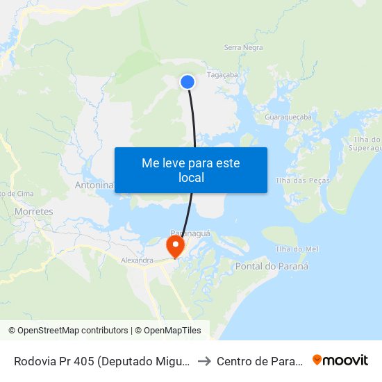 Rodovia Pr 405 (Deputado Miguel Bufara) to Centro de Paranaguá map