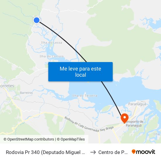 Rodovia Pr 340 (Deputado Miguel Bufara) - Rio Do Meio to Centro de Paranaguá map